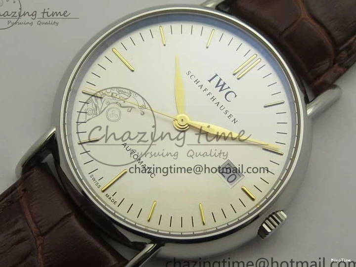MIROTIME 0517 Portofino Automatic SS TWF 1:1 Best Edition Silver Dial Gold Markers on Brown Leather Strap A Bright 7203